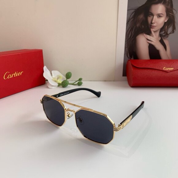 Cartier Gold Metal Frame Black Sunglasses - Picture 1 of 7